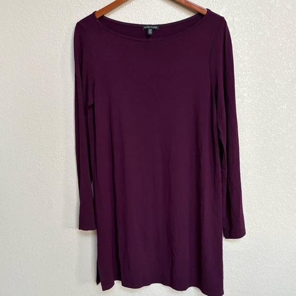 Eileen Fisher Dresses & Skirts - Eileen Fisher Burgundy Purple Long Sleeve Tunic Dress Top S/P Stretch Knit